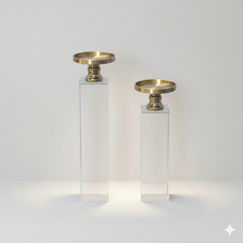 Modern Crystal & Gold Candle Holder Set