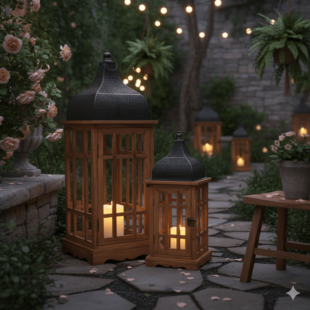 Retreat Rustic Wood & Metal Lantern Set