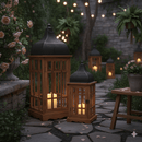 Retreat Rustic Wood & Metal Lantern Set