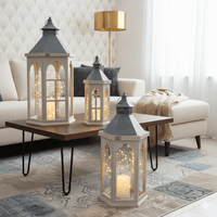 Rustic Wood Lantern Set Metal Accent