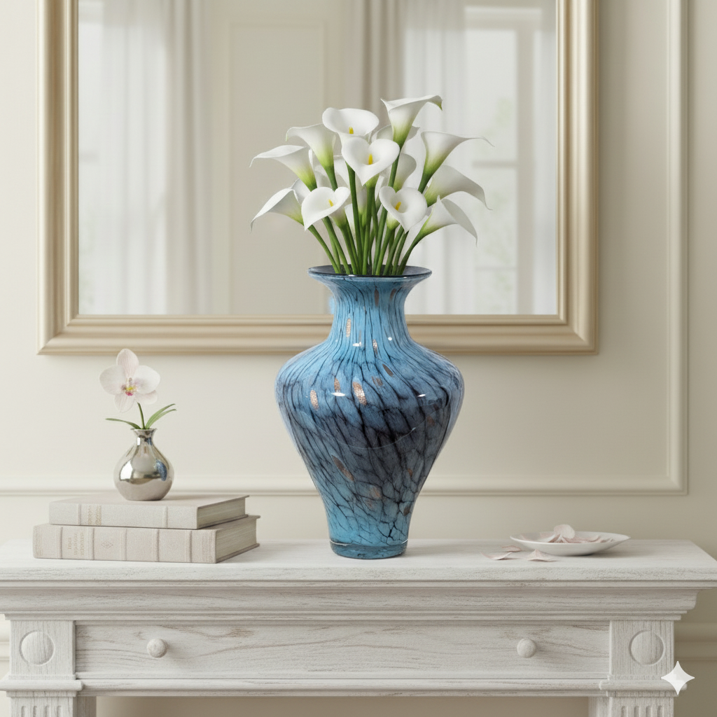 Modern Artisan Glazed Vase Green Gold Black