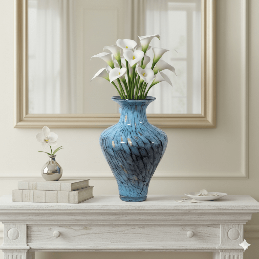 Turquoise Green Gold Art Glass Vase