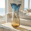 Hand-blown Ombre Glass Vase Blue Amber