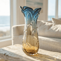 Hand-blown Ombre Glass Vase Blue Amber