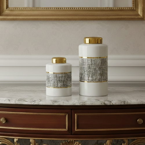 Black White Gold Mesh Porcelain Jar