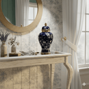 Chic Navy Gold Blossom Ceramic Ginger Jar