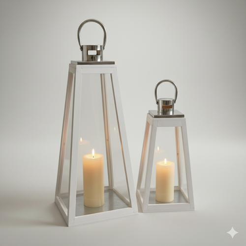 White Pyramid Indoor Outdoor Lantern Set