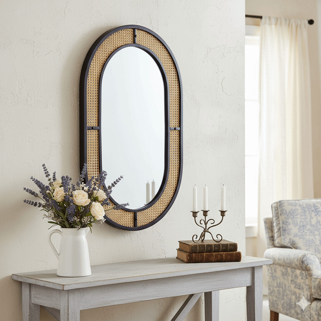 French Country Metal Wood Wall Mirror