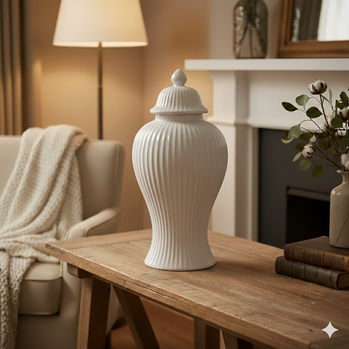 Hamptons Style White Ceramic Ginger Jar