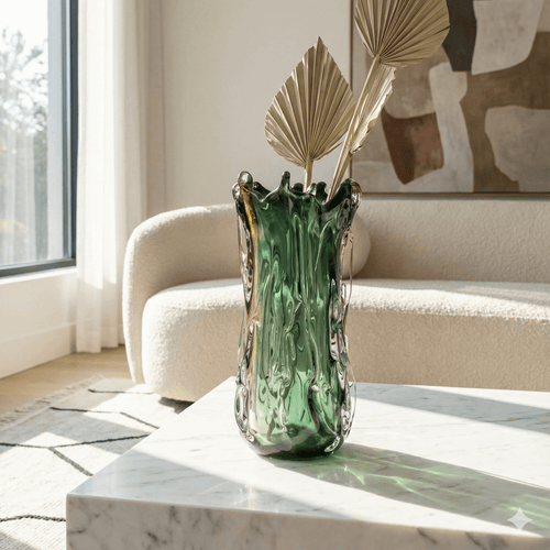 Art Nouveau Green and Amber Glass Vase