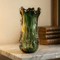 Art Nouveau Green and Amber Glass Vase