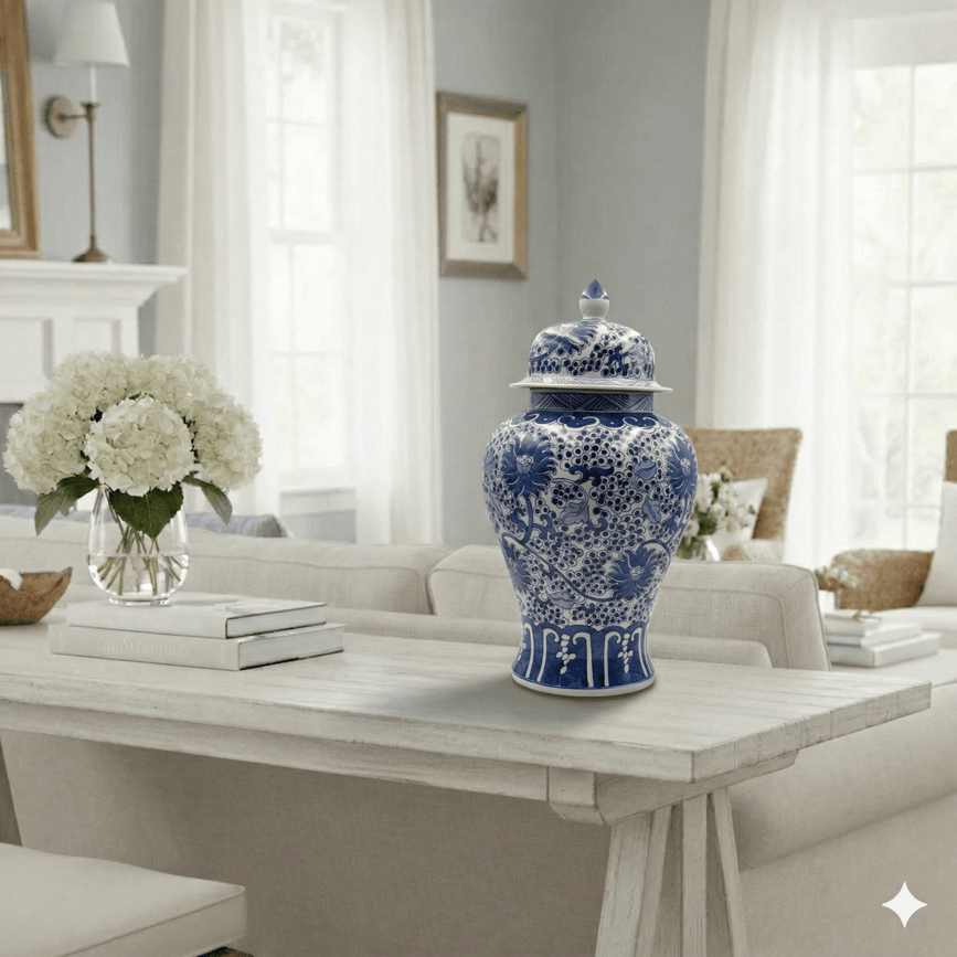 Genuine Antique Blue White Chinoiserie Jar Small