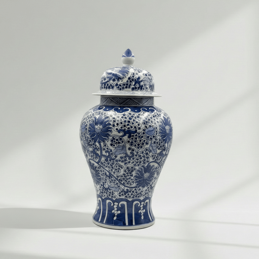 Genuine Antique Blue White Chinoiserie Jar 39cm
