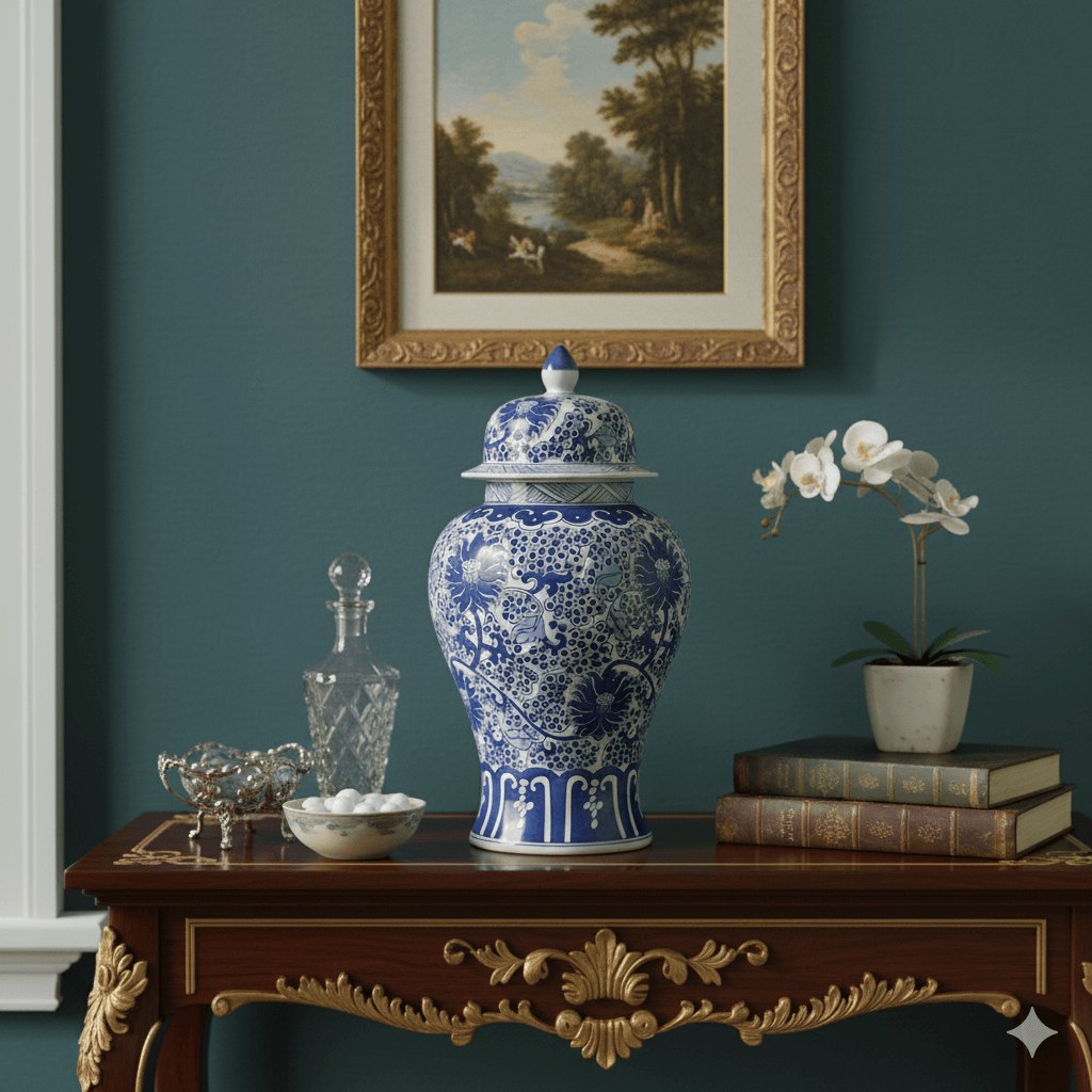 Genuine Antique Blue White Chinoiserie Jar Small