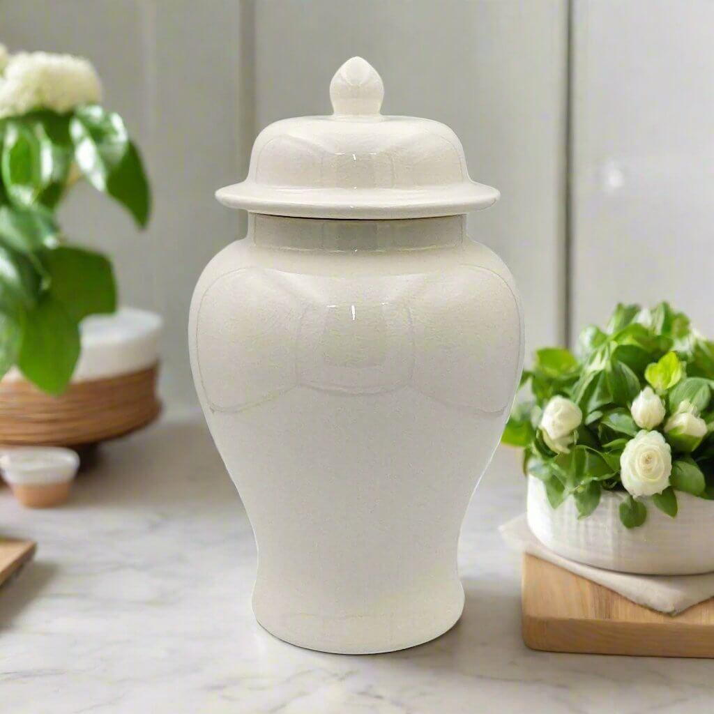 Ginger Jar Off-White Egg Shaped Stirling Temple Jar Minimalist Ceramic