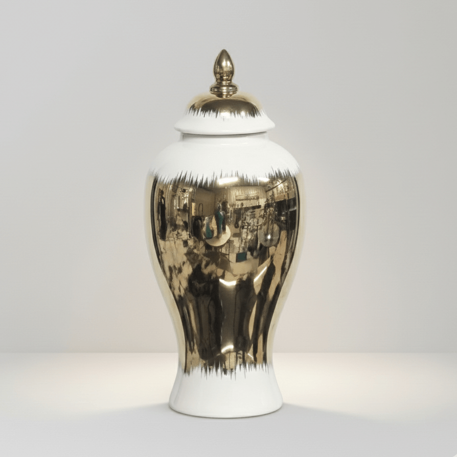 Glossy Ceramic White to Gold Ombre Jar