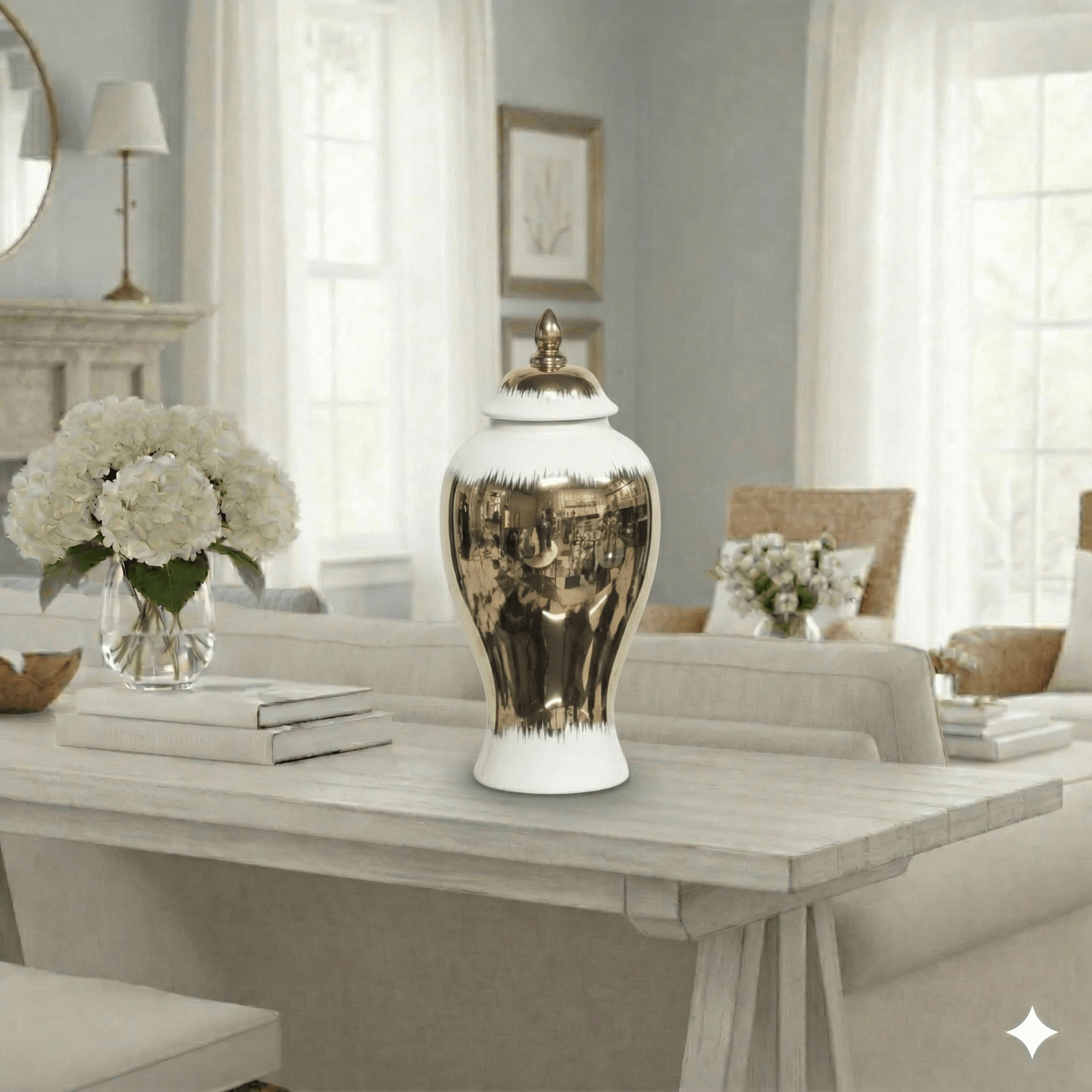 Glossy Ceramic White to Gold Ombre Jar
