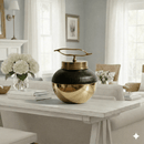 Gold Brown Mosaic Ceramic Jar Brass Accent