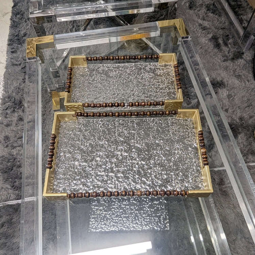 Gold Handle Acrylic & Wood Serving Tray