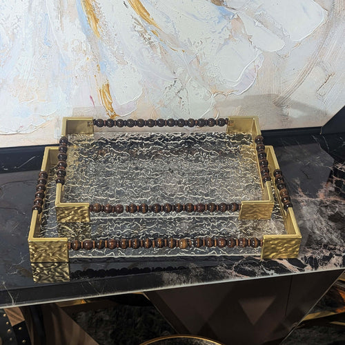 Gold Handle Acrylic & Wood Serving Tray