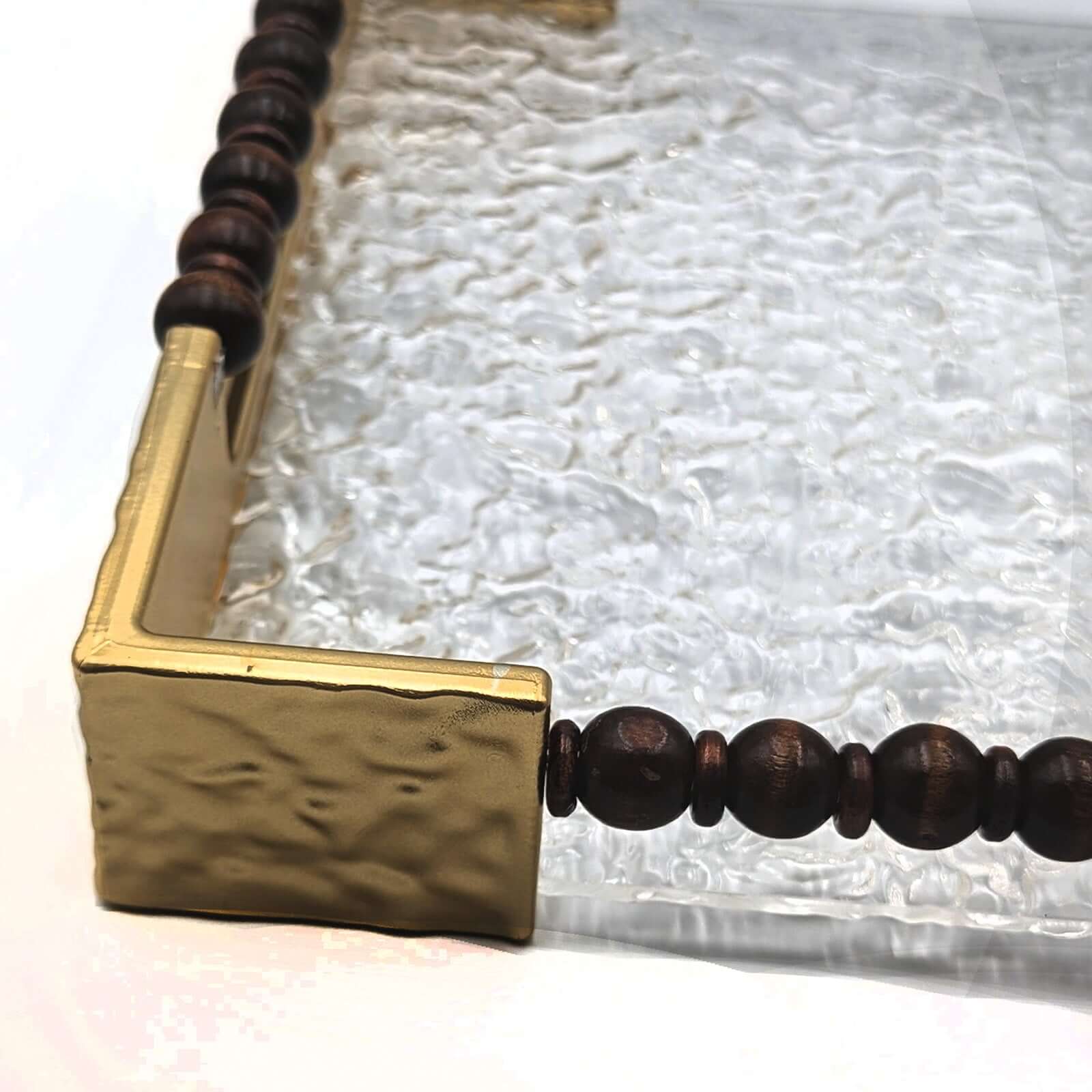 Gold Handle Acrylic & Wood Serving Tray