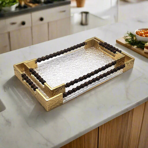 Gold Handle Acrylic & Wood Serving Tray