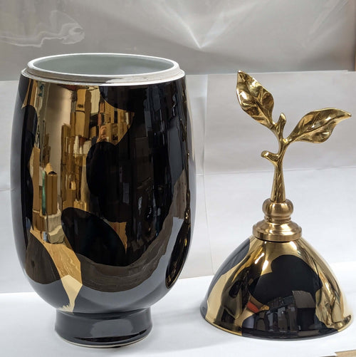 Gold Leaf Finial Ceramic Ginger Jar Ornament