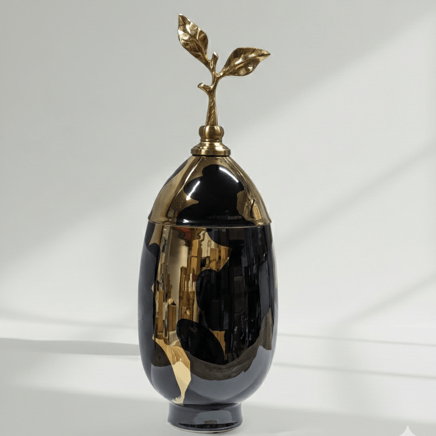 Gold Leaf Finial Ceramic Ginger Jar Ornament