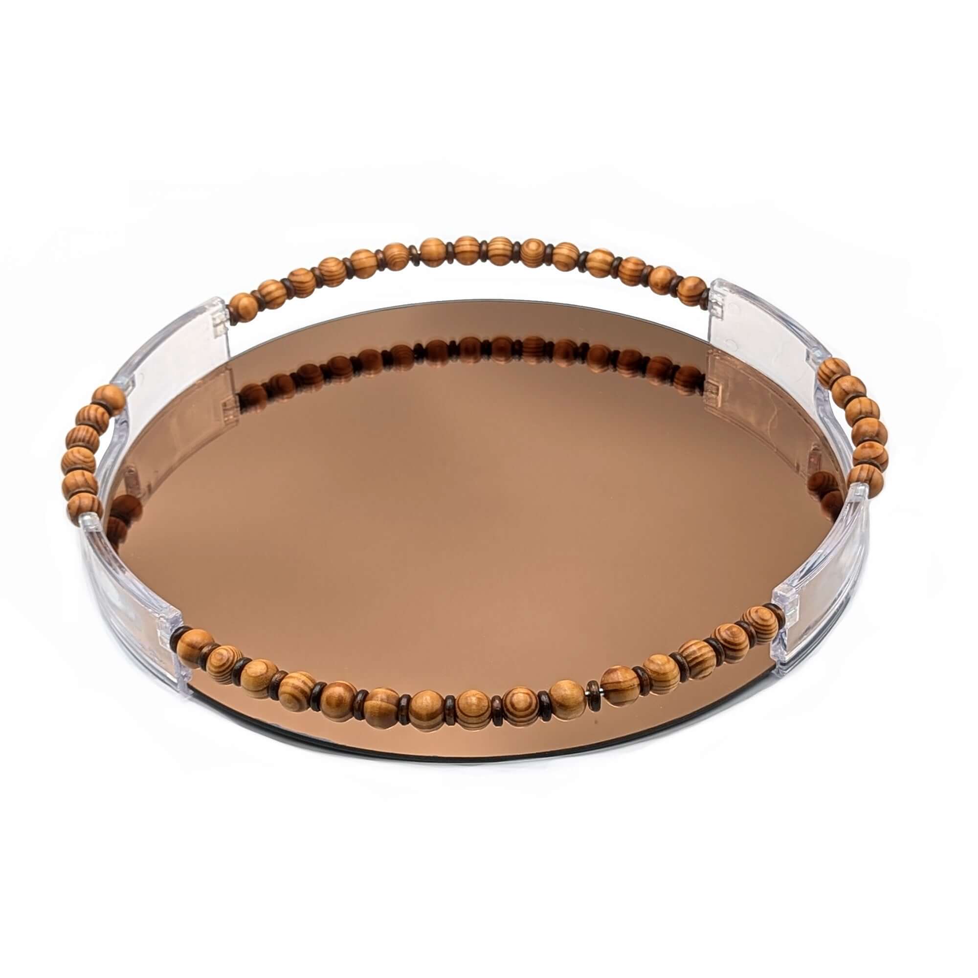 Gold Trim Round Mirror Serving Tray Set