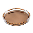 Gold Trim Round Mirror Serving Tray Set