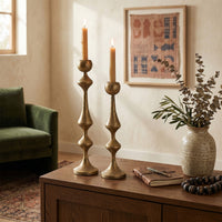 Luxor Antique Brass Hammered Candle Holders Set