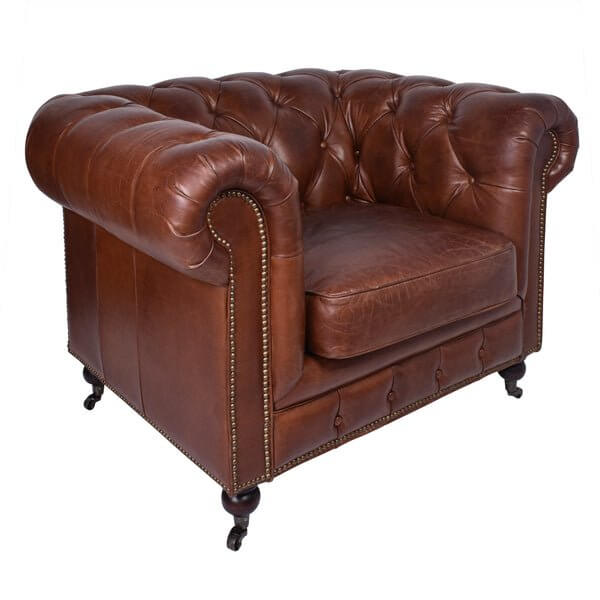 Hampton Court Aged Leather Chesterfield Chair
