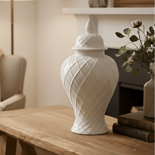 Hamptons Diamond Embossed Ceramic Jar