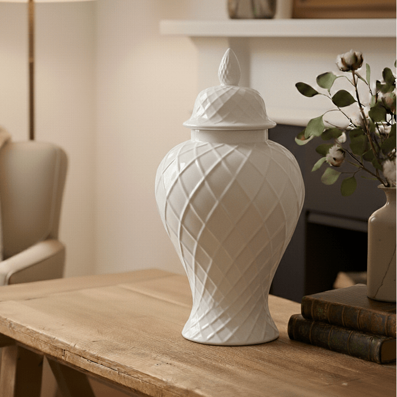 Hamptons Diamond Embossed Ceramic Jar