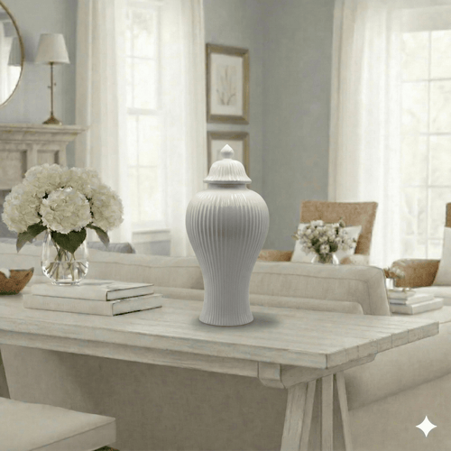 Hamptons Style White Ceramic Ginger Jar