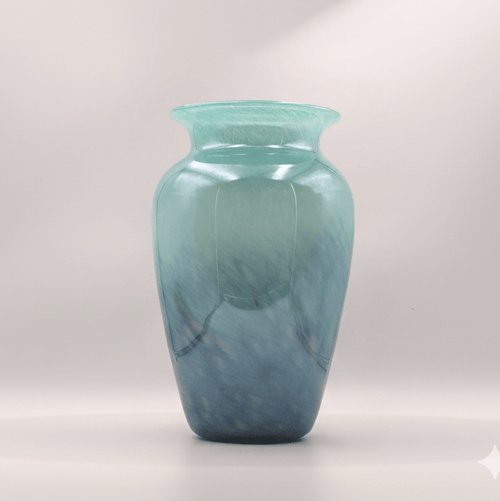 Hand-Blown Teal Ombre Frosted Glass Vase