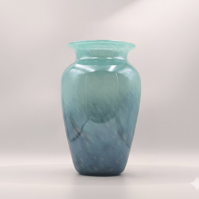 Hand-Blown Teal Ombre Frosted Glass Vase