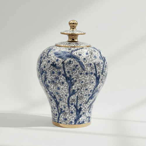 Hand-Painted Blue Bird Floral 30cm Jar