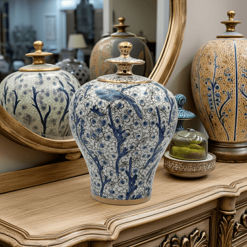 Hand-Painted Blue Bird Floral 30cm Jar