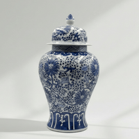 Hand-Painted Blue White Ginger Jar Large