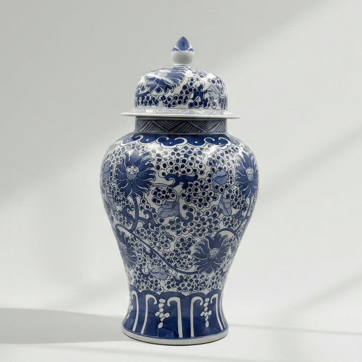 Hand-Painted Blue White Ginger Jar Large