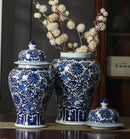 Hand-Painted Blue White Ginger Jar Large