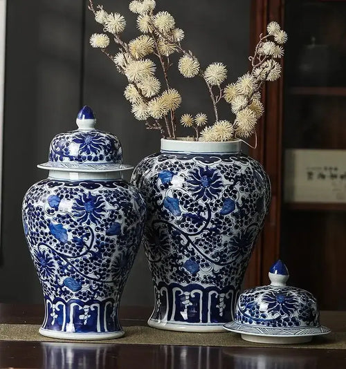 Hand-Painted Blue White Ginger Jar Large