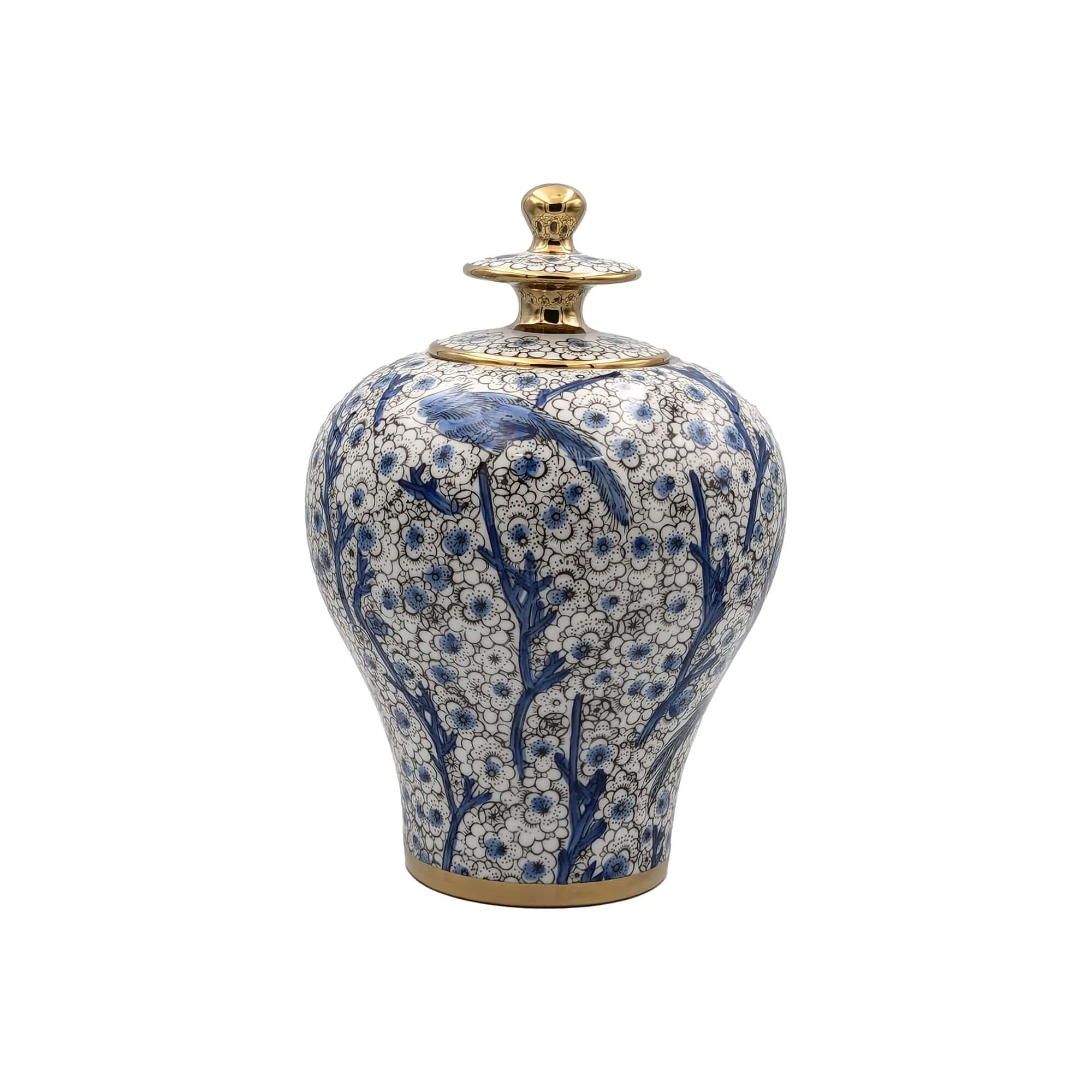 Hand-Painted Blue White Gold Ginger Jar Set
