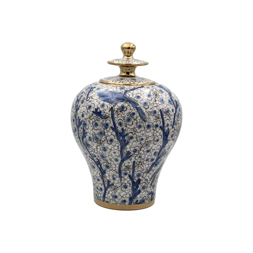 Hand-Painted Blue White Gold Ginger Jar Set