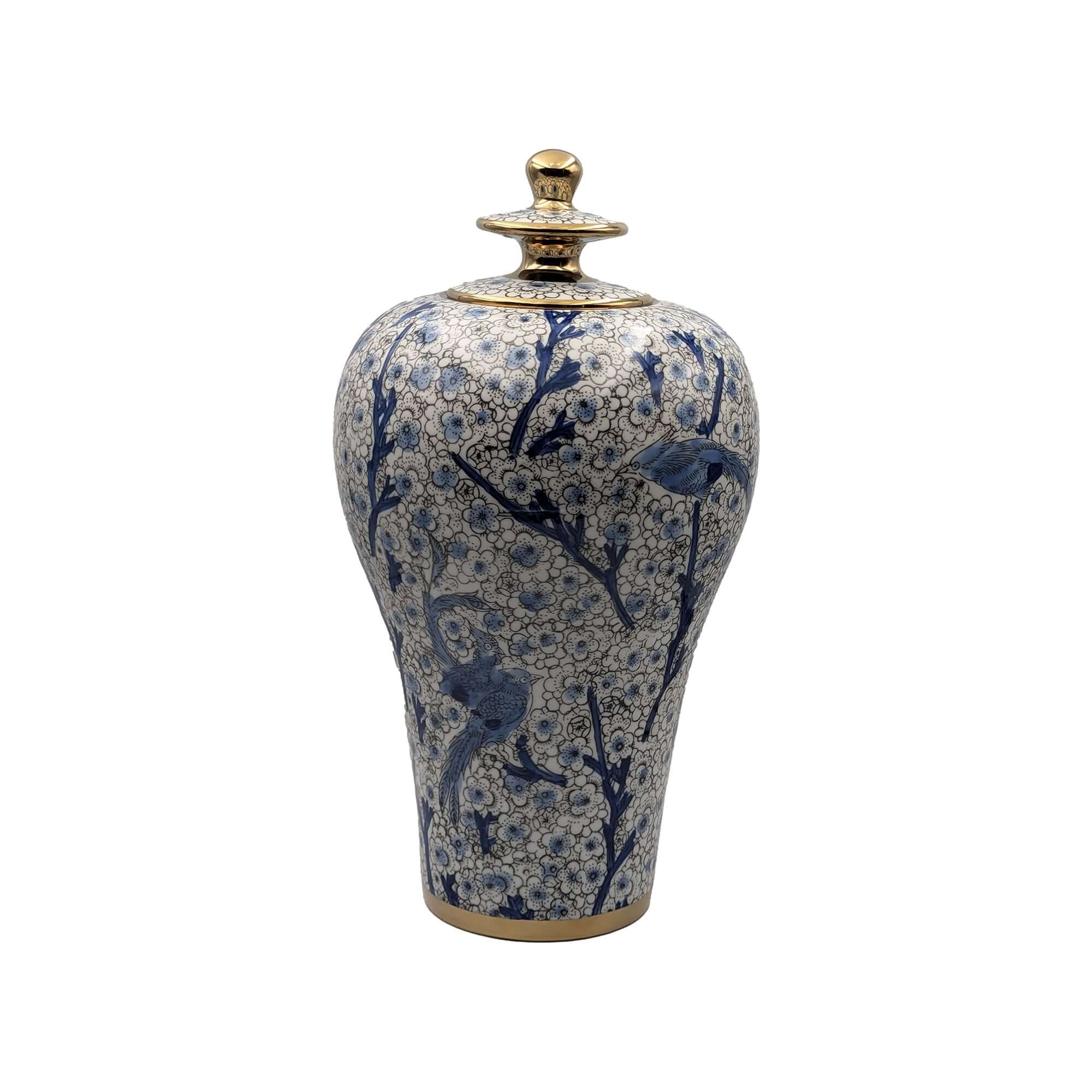 Hand-Painted Blue White Gold Ginger Jar Set