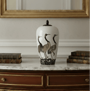 Hand-Painted Crane Motif Ceramic Ginger Jar