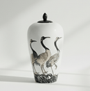 Hand-Painted Crane Motif Ceramic Ginger Jar