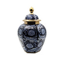 Hand-Painted Navy Gold Floral Temple Jar