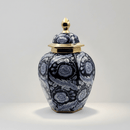 Hand-Painted Navy Gold Floral Temple Jar